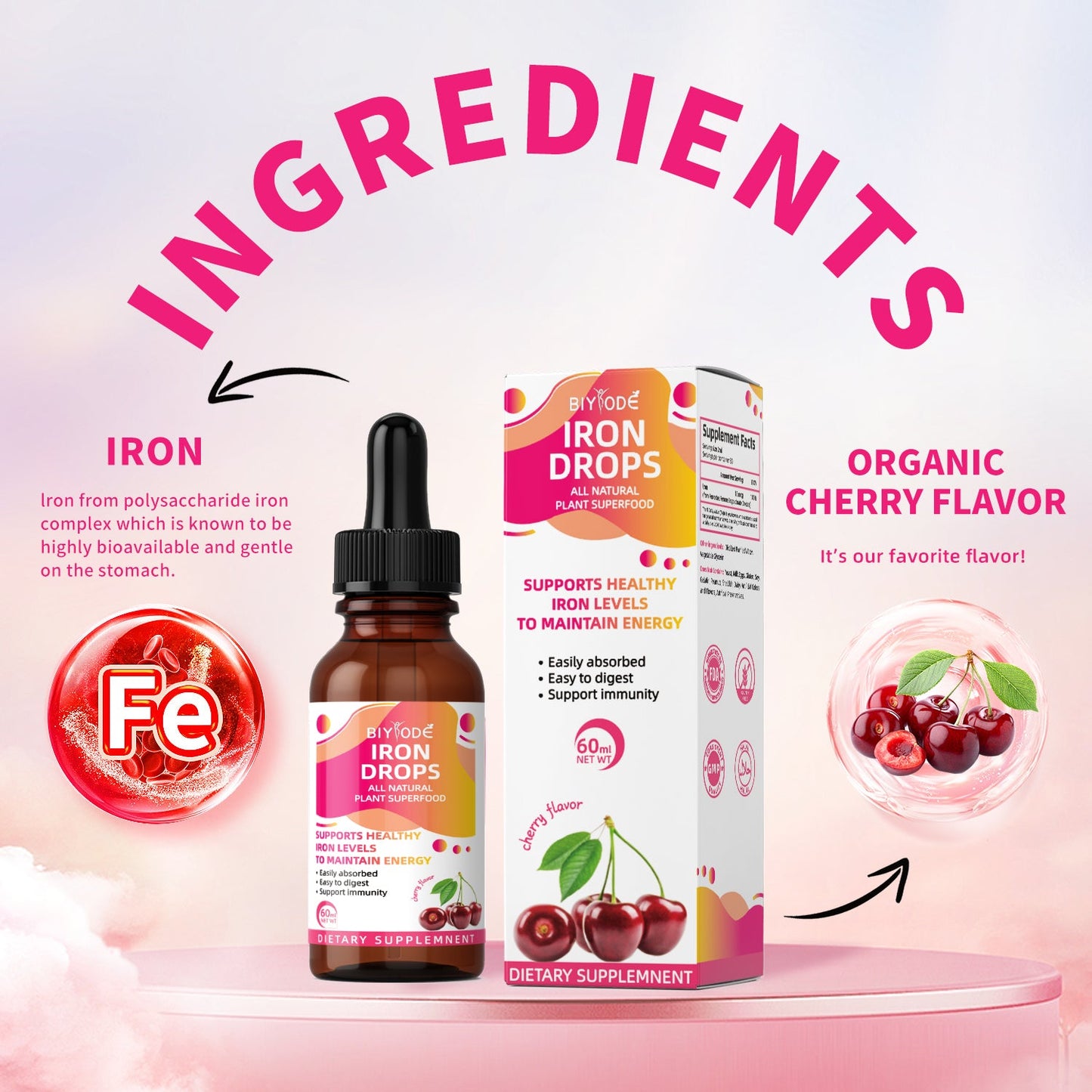 OEM ODM Custom Iron Healthcare Supplement Natural Iron Liquid Drop Enrich The Blood