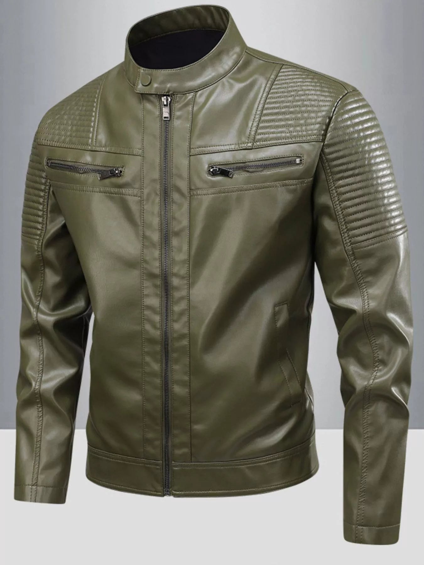 Men's Full Size Zip Up Leather Motorcycle Jacket Plus Size