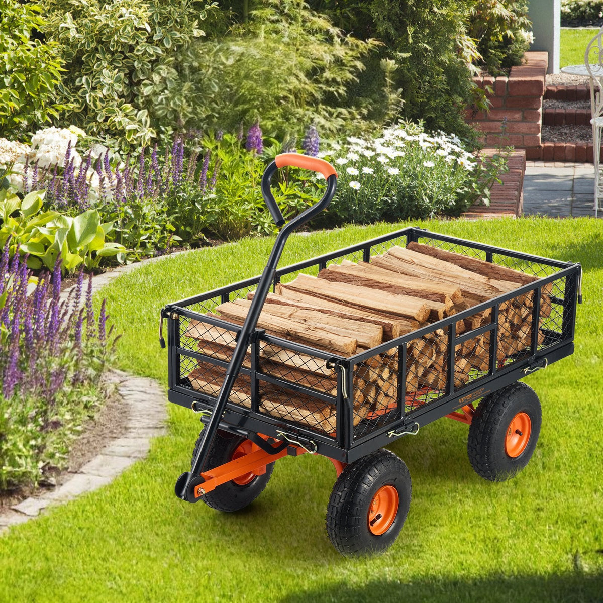 VEVOR Dump Cart, Metal Garden Dump Cart With Easy To Assemble Frame, Dump Wagon With 2-in-1 Convertible Handle, Utility Wheelbarrow 400 Lbs Capacity, 10 Inch Tires