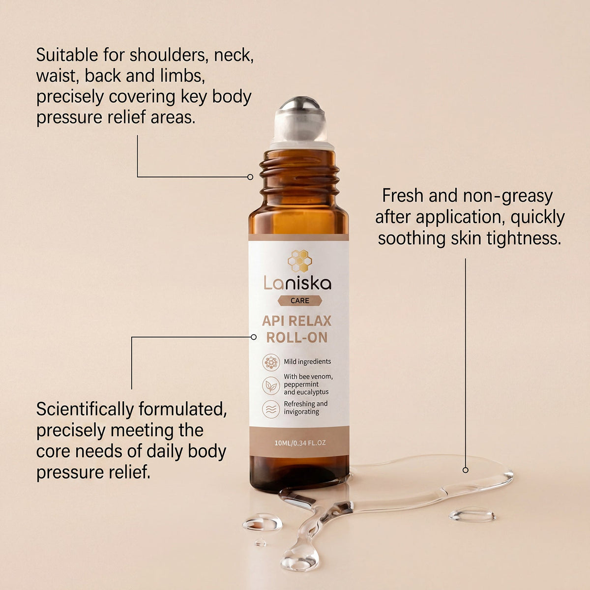 Laniska Relax Roll On Aromatherapy Oil, Mild Refreshing Non-Greasy Body Massage Roller Oil 10ml Travel Size