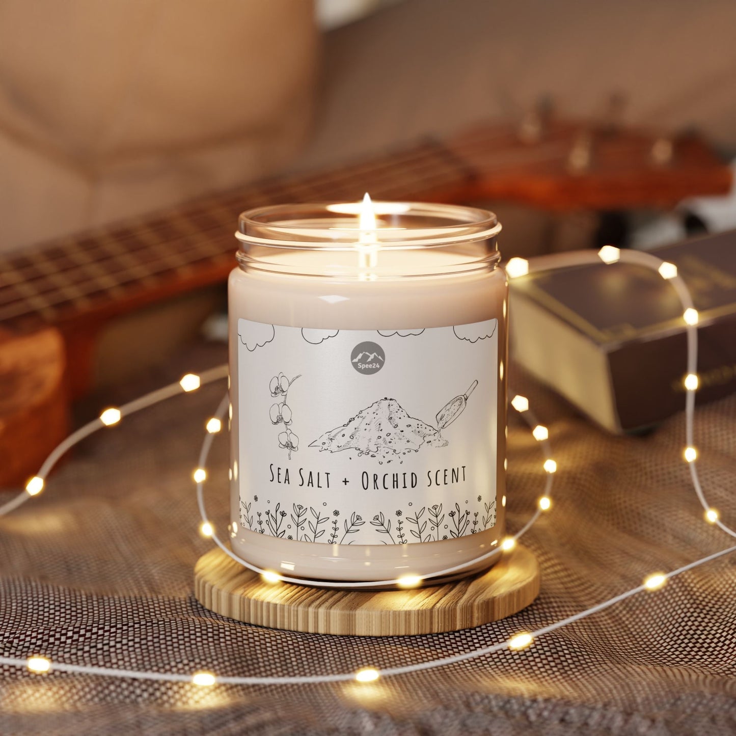 Serene Sea Salt + Orchid Scented Soy Candle, Natural Wellness Gift, Relaxation, Home Decor, Aromatherapy, Eco-Friendly -- 9 oz