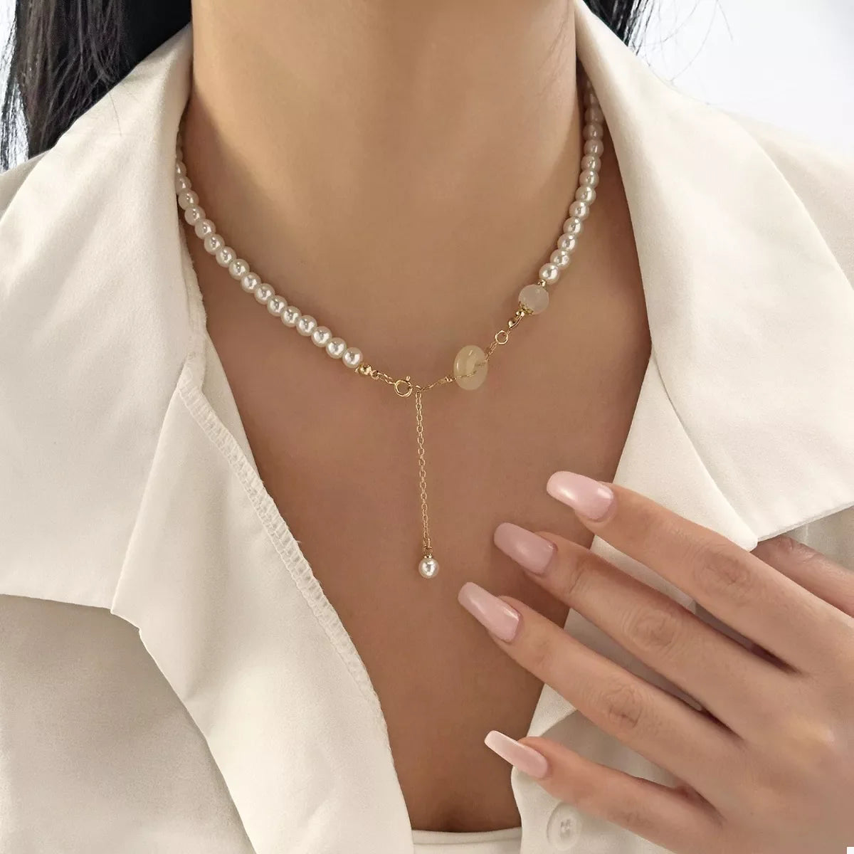 Synthetic Pearl 18K Gold-Plated Resin Pendant Necklace