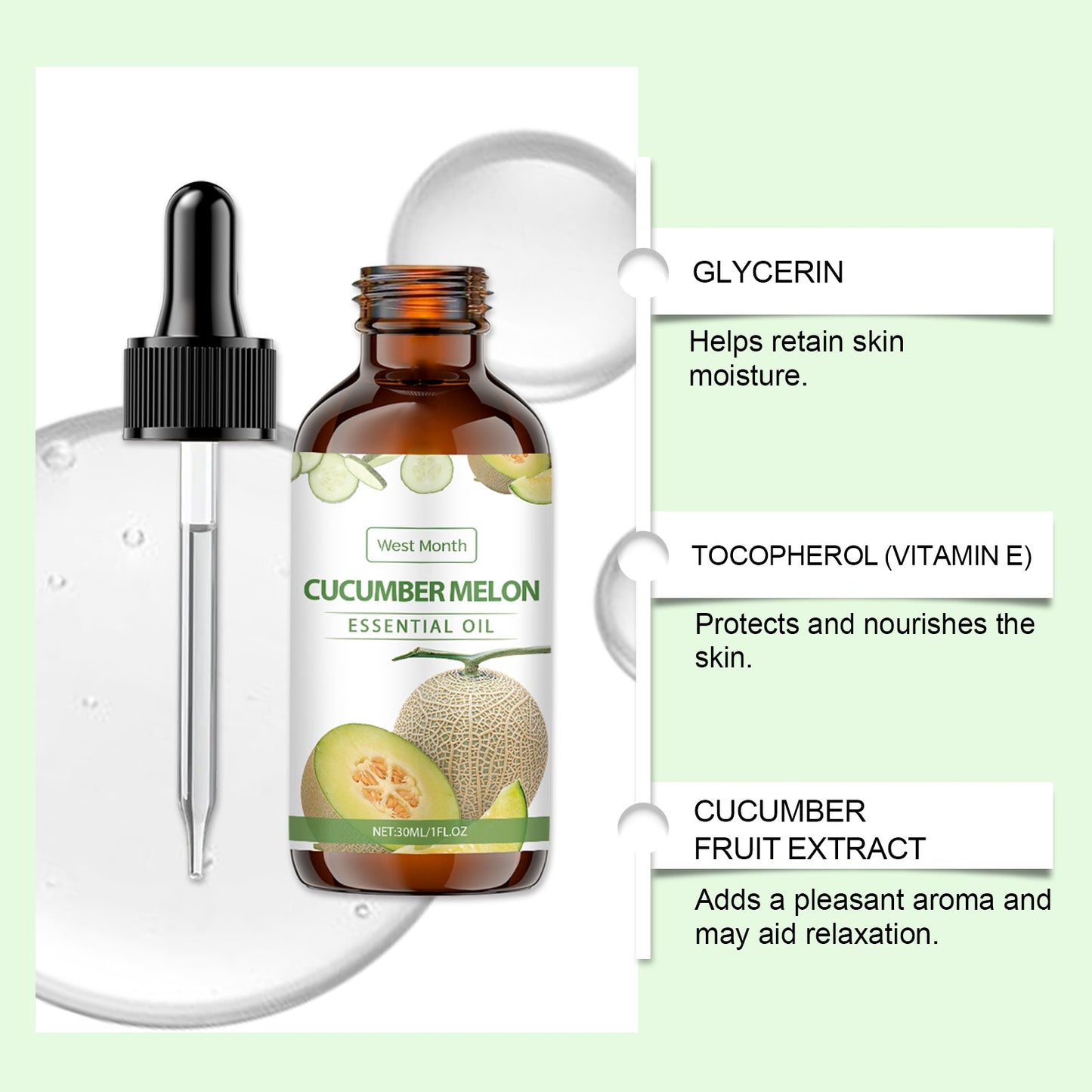West Month Cucumber Soothing Care Essential Oil, Hydrating, Tender And Nourishing Skin Fragrance Plant Soothing Essential Oil