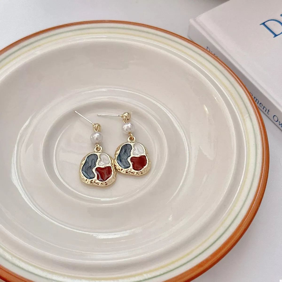 Color Block Pearl Drop Earrings