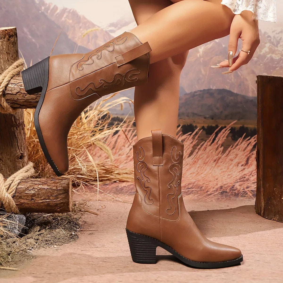 Point Toe Block Heels Boots