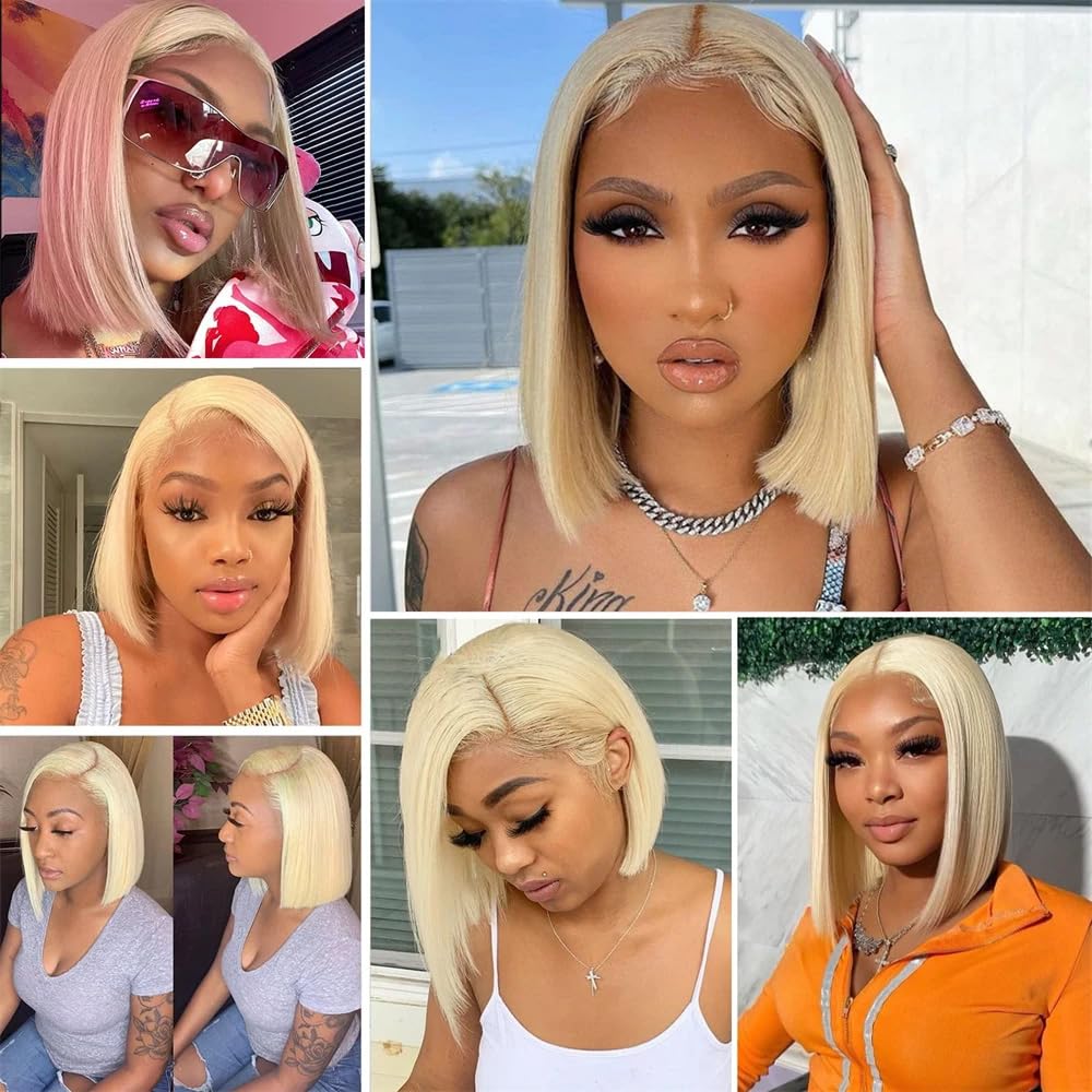 13x4 Lace Front Bob Wig, Color 613 Straight, Density