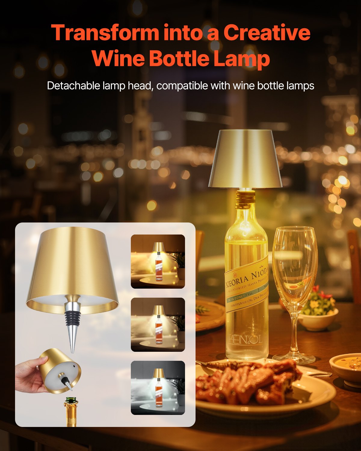 Cordless Table Lamp 2 PCS Rechargeable Battery Desk Lamp Adjustable Height Gold