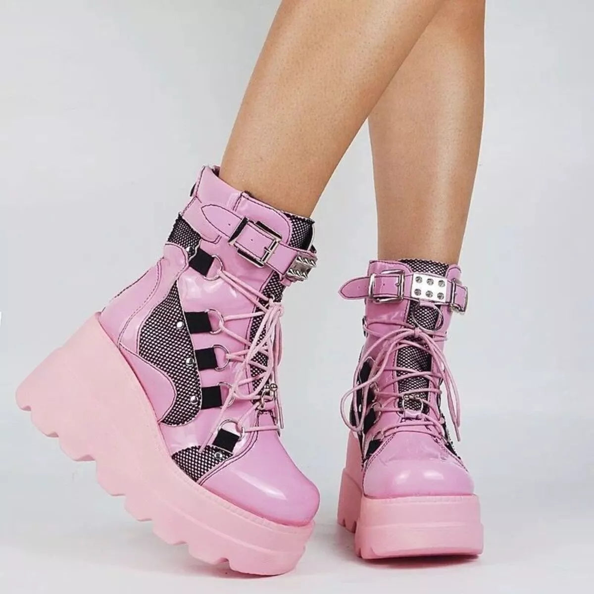 Lace Up Platform Wedge Boots