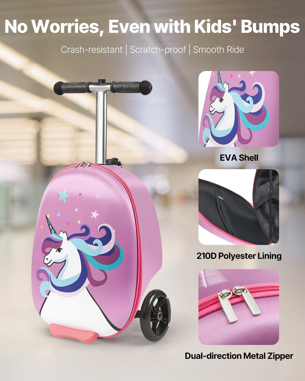 Ride-on Luggage 20-inch Kids Scooter Suitcase With FlashWheels Purple