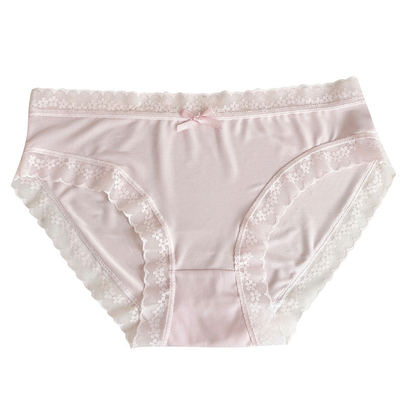Women's Antibacterial Seamless Mid-Rise Sexy Lace-trimmed Thong Pants