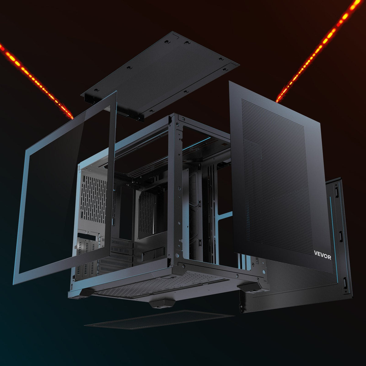 Mid-Tower PC Case Dual Chamber Gaming Computer Case For ATX Motherboard No Fan