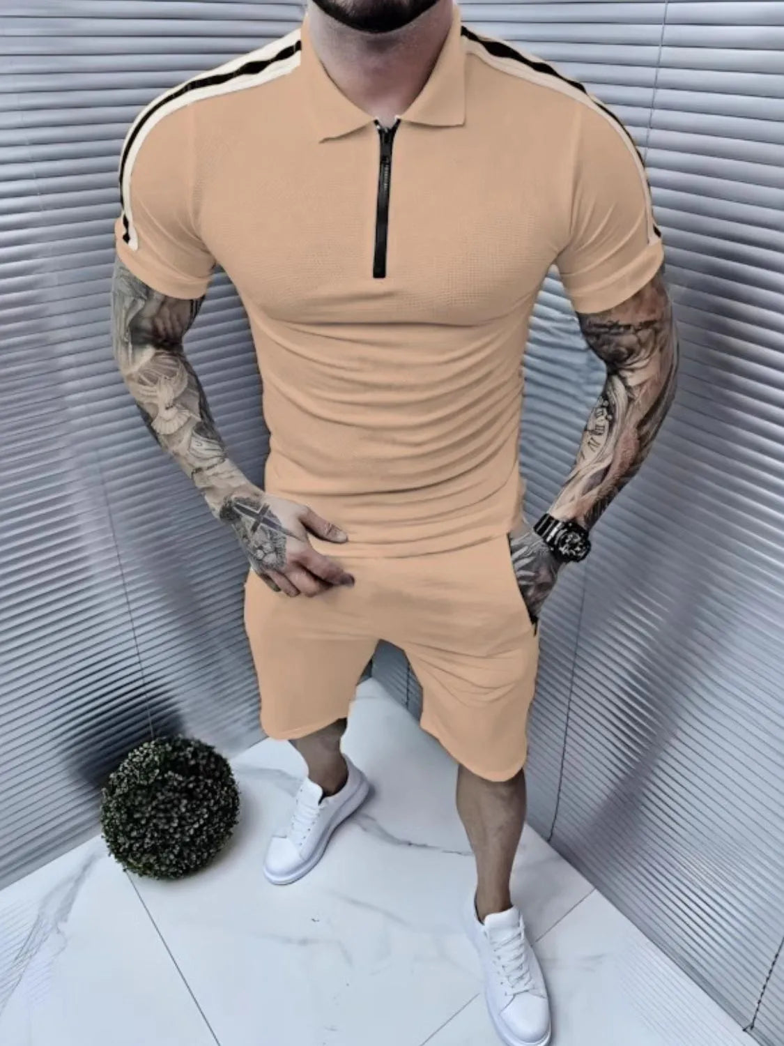 Men's Collared Neck Short Sleeve Top and Shorts Set