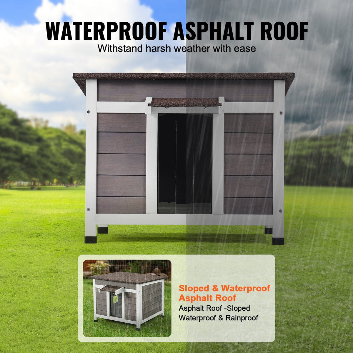 Outdoor Cat House Wooden Feral Cat Shelter With Roof Door Flaps & Window