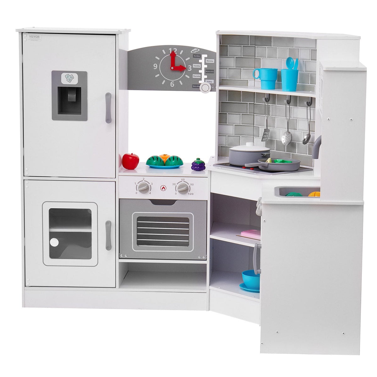 Christmas Gift  VEVOR Kitchen Playset Kids Pretend Cooking Play Toy 24 Piece Accessories White