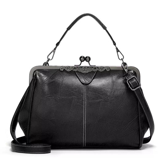 Vintage Kiss Lock Leather Handbag