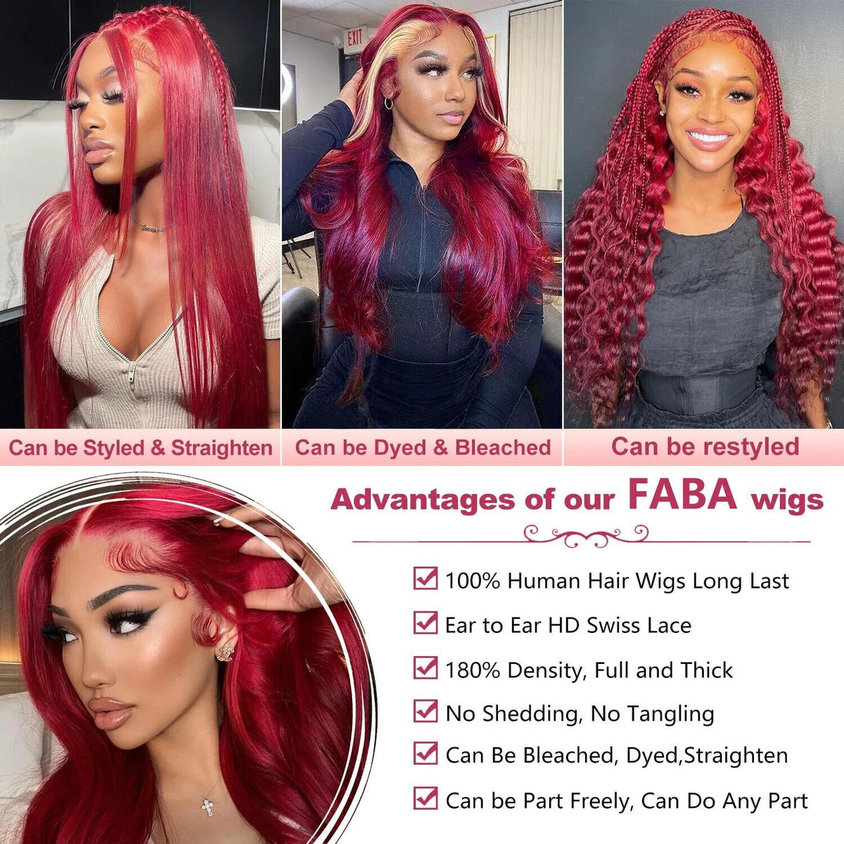 13x6 Lace Front Human Hair Wig Burgundy Red Body Wave, Density, 22 Inches