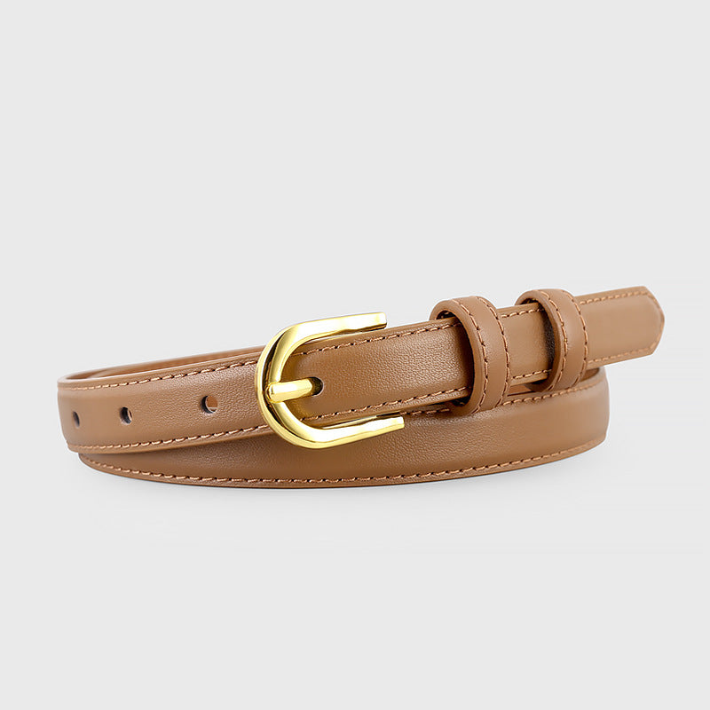 Leather Belt with Golden Buckle