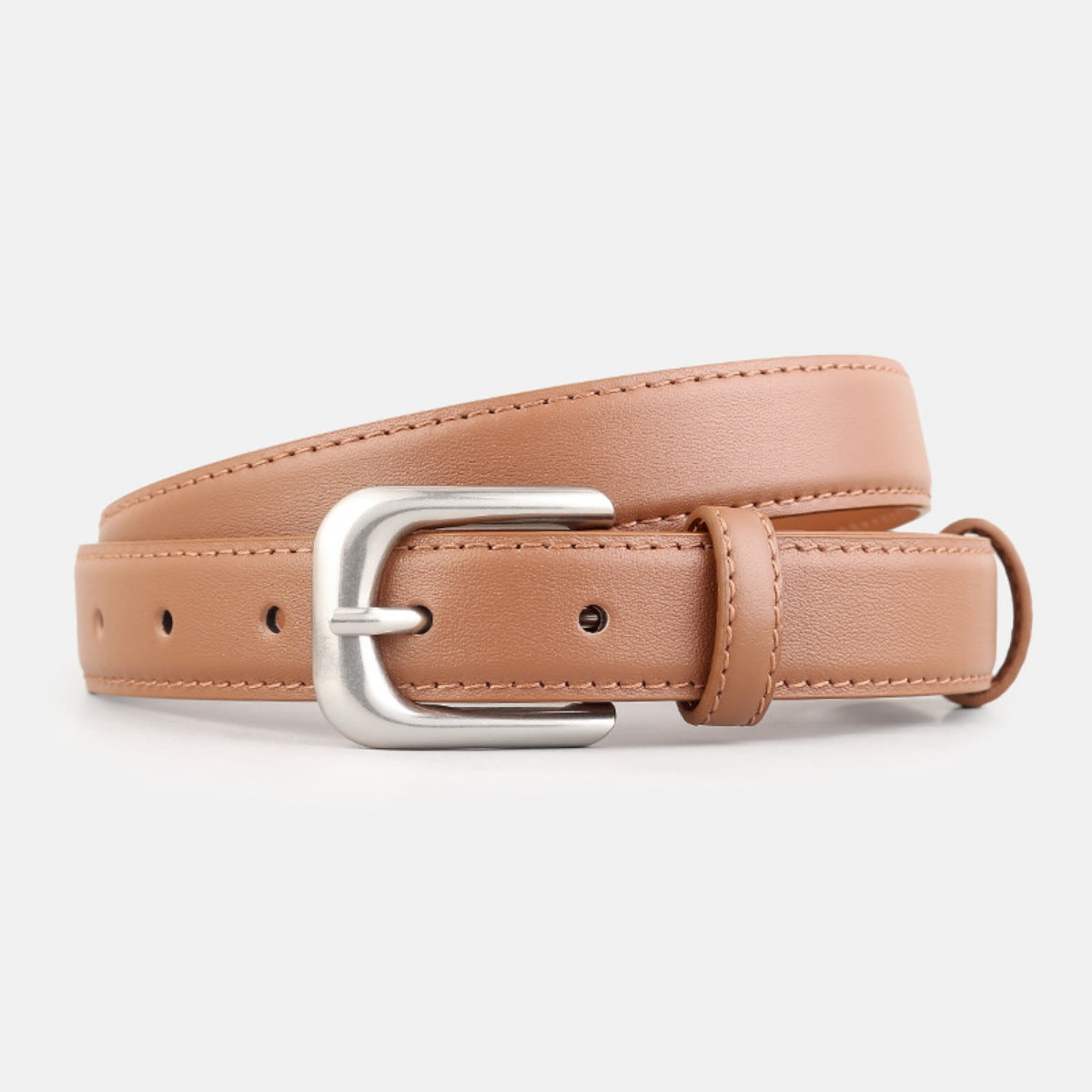 Classic Buckle Skinny Leather Belt