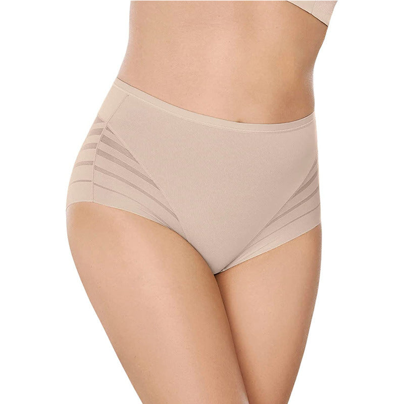 High Waist Ice Silk Breathable Belly Extraction Hip-lifting Striped Cotton Crotch Women's Underwear