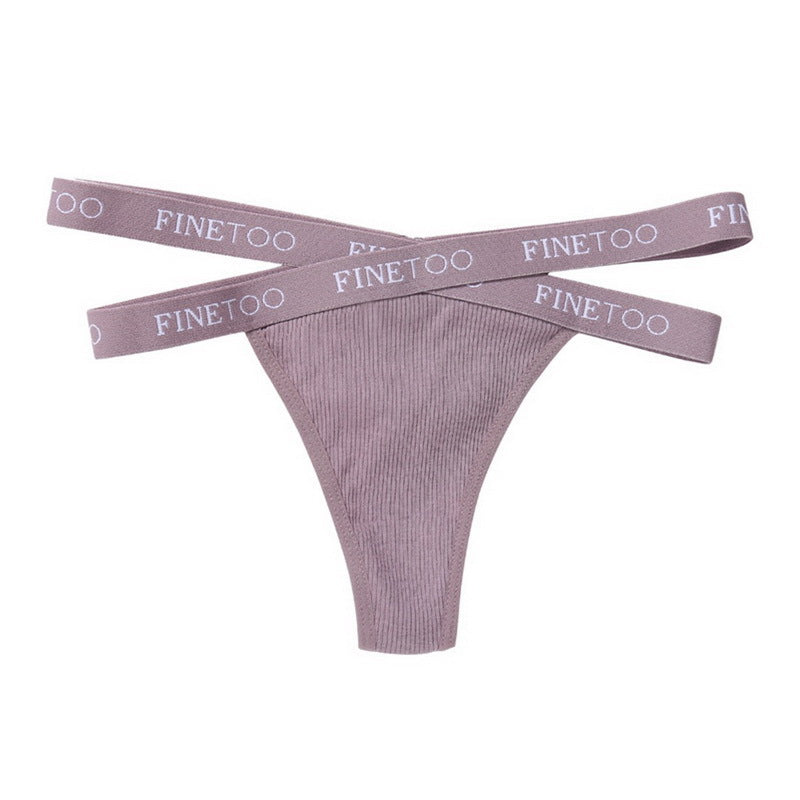 Women's Thong Sexy Cross Letter Belt Panties High Slit Threaded Cotton Briefs