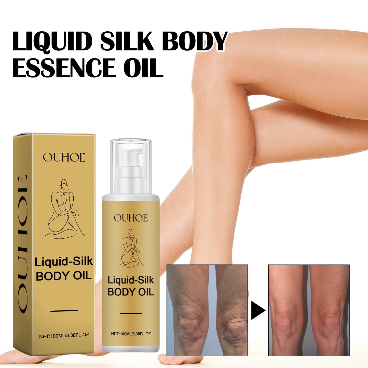 OUHOE Liquid Silk Body Essence Oil, Anti-Wrinkle Hydrating Repair Chicken Skin Firming Beauty Body Care Oil