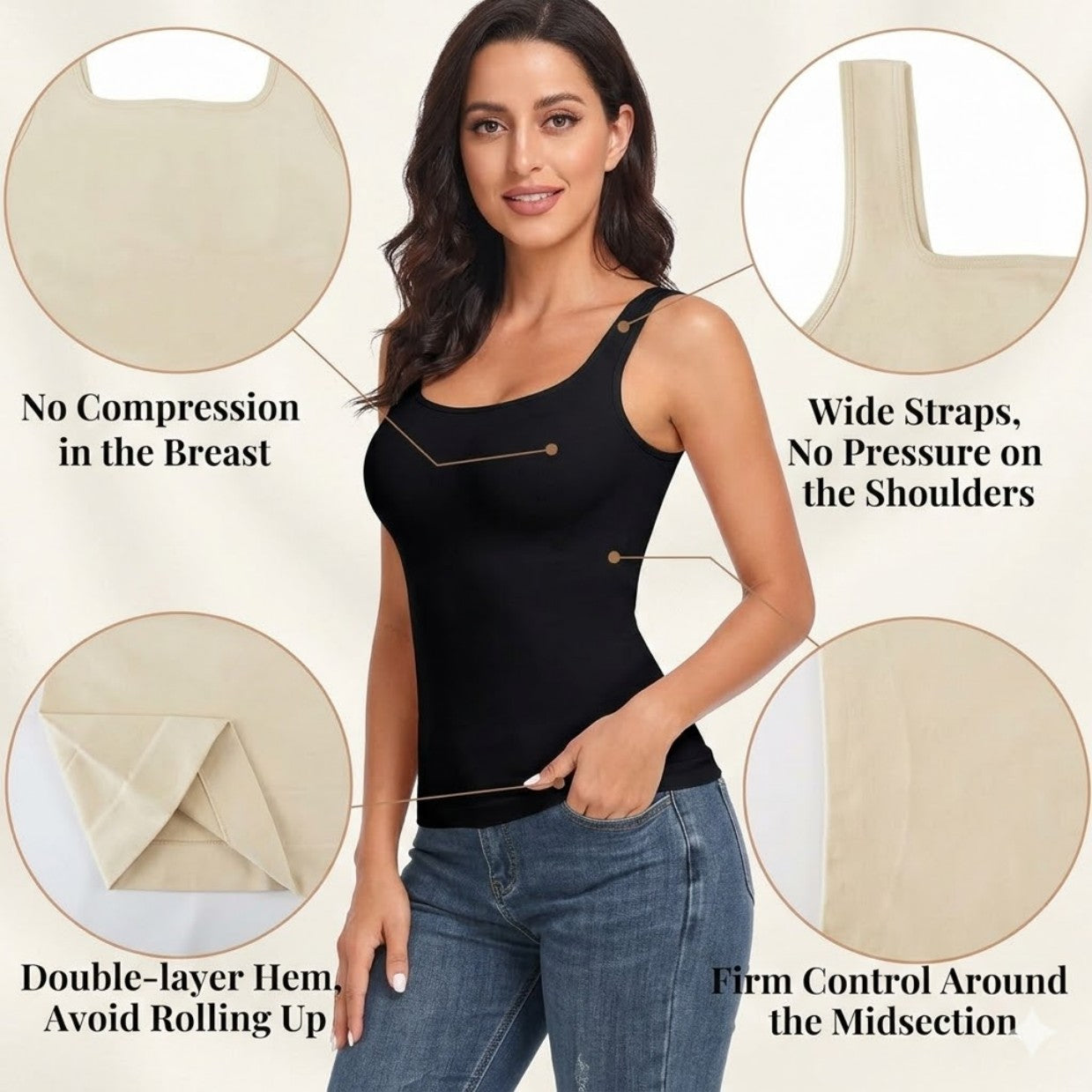 Women's Tummy Control Shapewear Tank Tops Seamless Square Neck Compression Tops Slimming Body Shaper Camisole