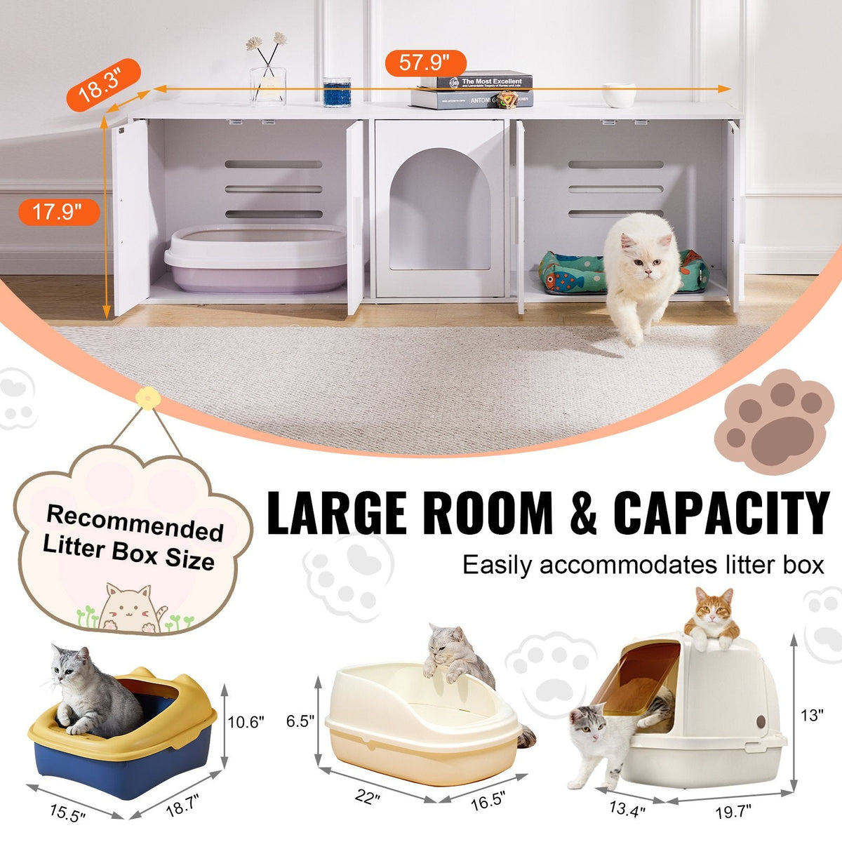VEVOR Cat Litter Box Enclosure Wooden Litter Box Furniture Hidden  White