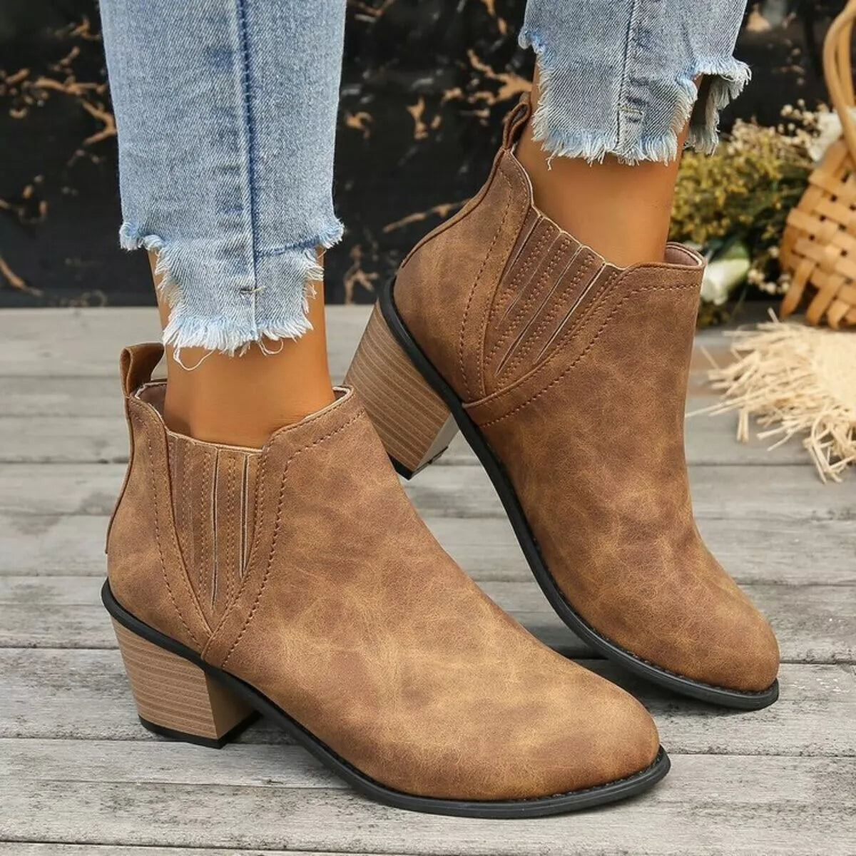Point Toe Block Heels Boots