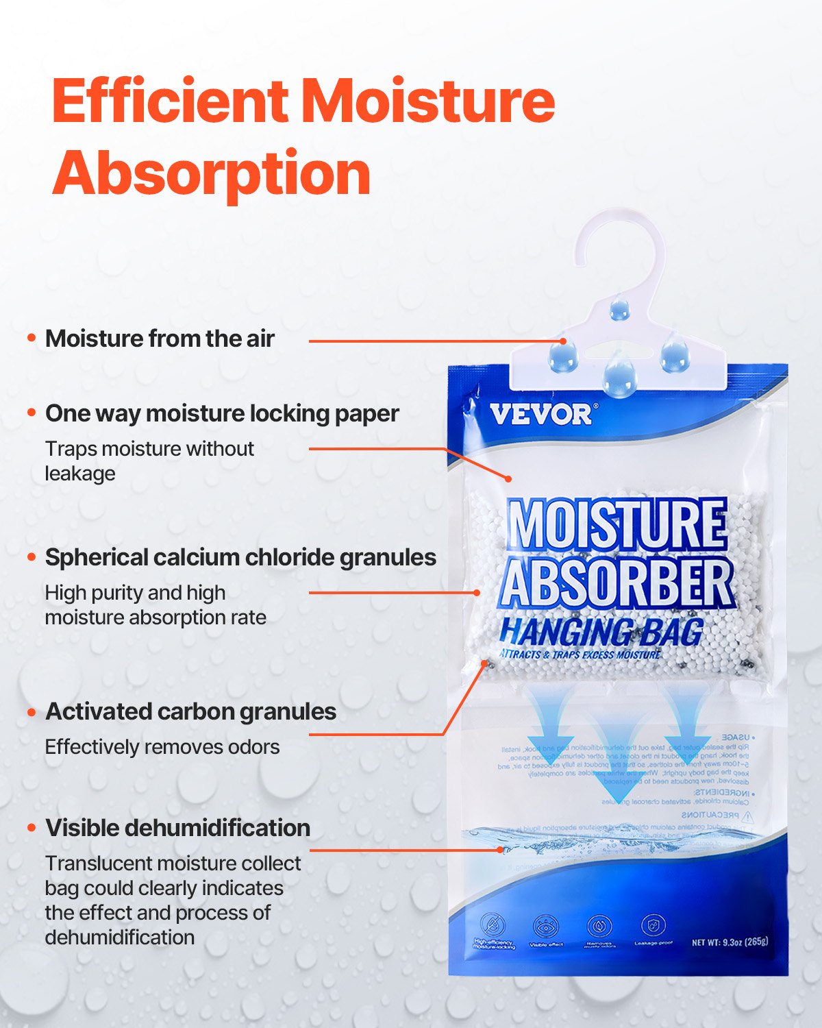 VEVOR HangingMoisture Absorber, 9.3 Oz Hanging Closet Dehumidifier Bags 10 Packs, Fragrance FreeMoisture Bags In Wardrobes, Bedrooms, Bathrooms