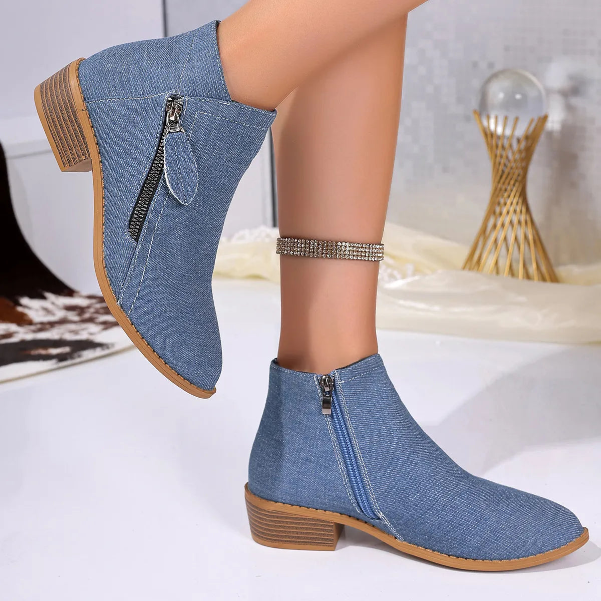 Point Toe Block Heels Boots