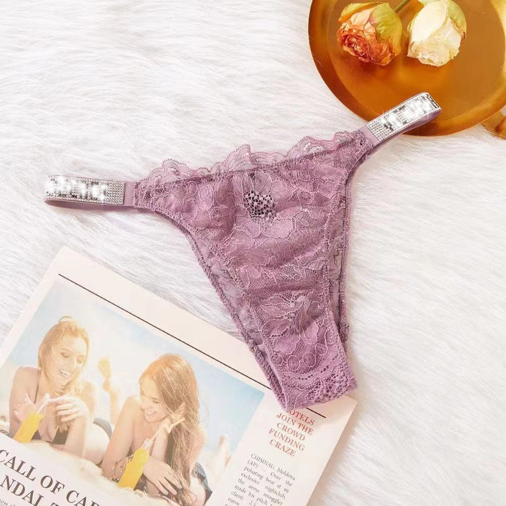 Rhinestone Lace Underwear Women's T-back