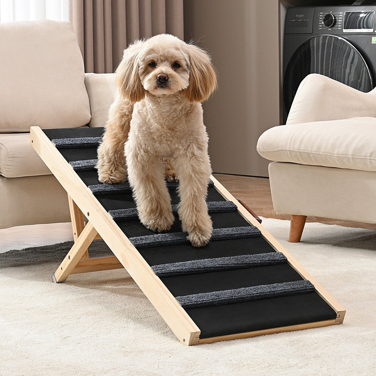 Dog Ramp, Folding Pet Ramp For Bed, Adjustable Dog Ramp For Small, Large, Old Dogs Cats, Wooden Pet Ramp With 39.3Long Ramp, Adjustable From Suitable For Couch, Sofa, Car