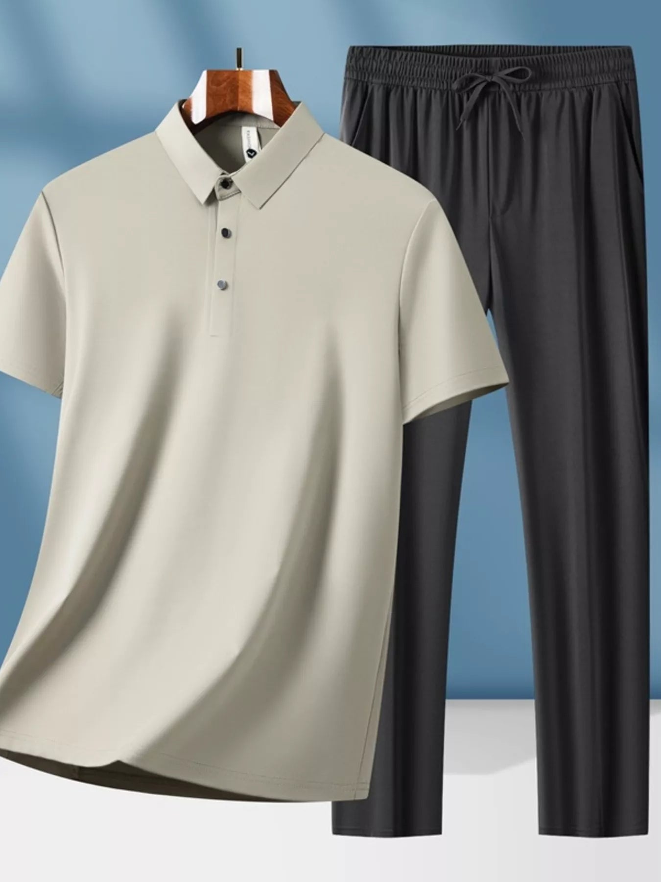 Men's Plus Size Button Detail Short Sleeve Top and Pants Set