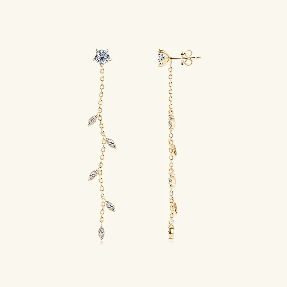 1.38 Carat Moissanite 925 Sterling Silver Leaf Earrings