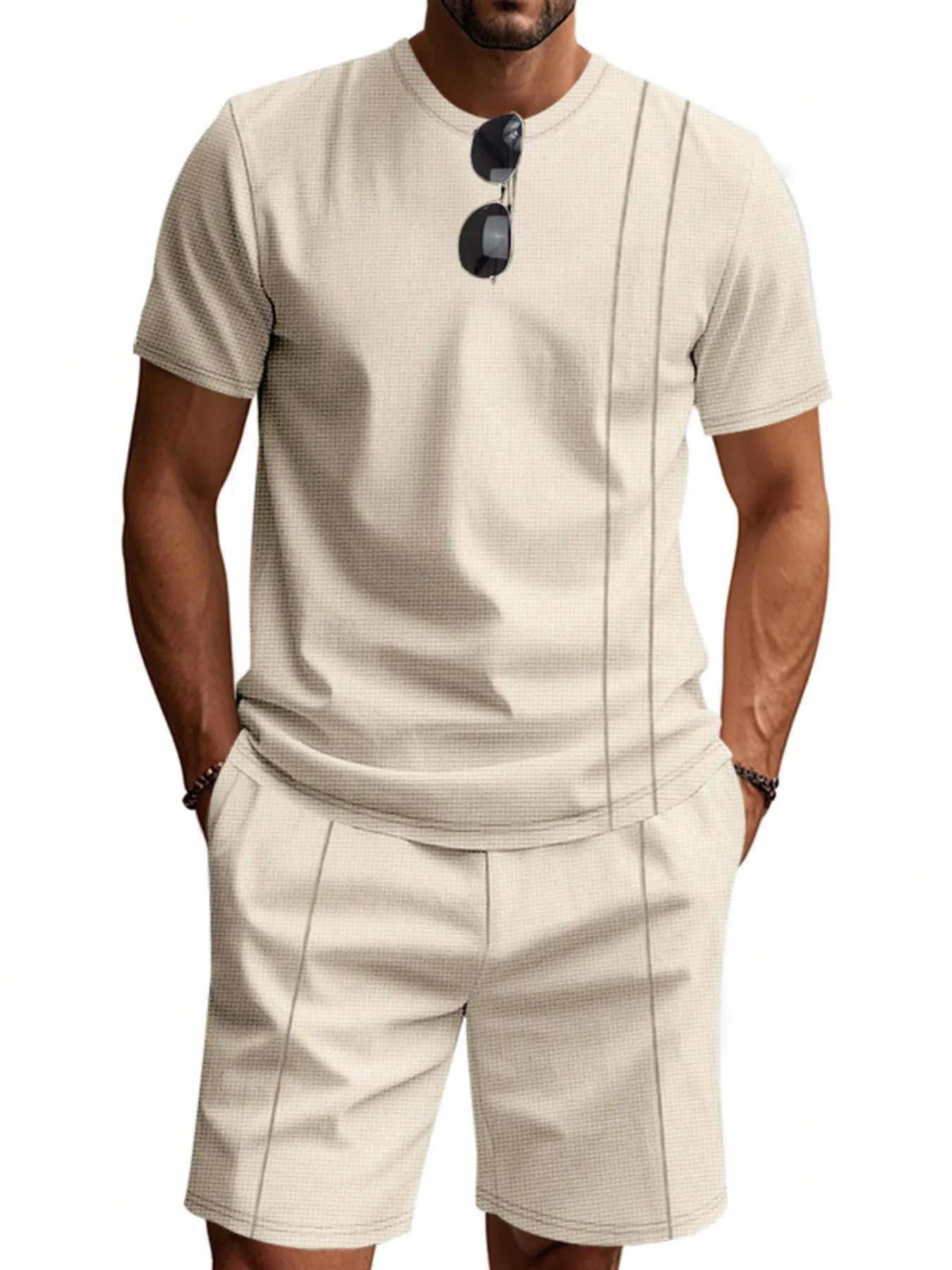 Men's Full Size Round Neck Short Sleeve Top and Shorts Set Plus Size
