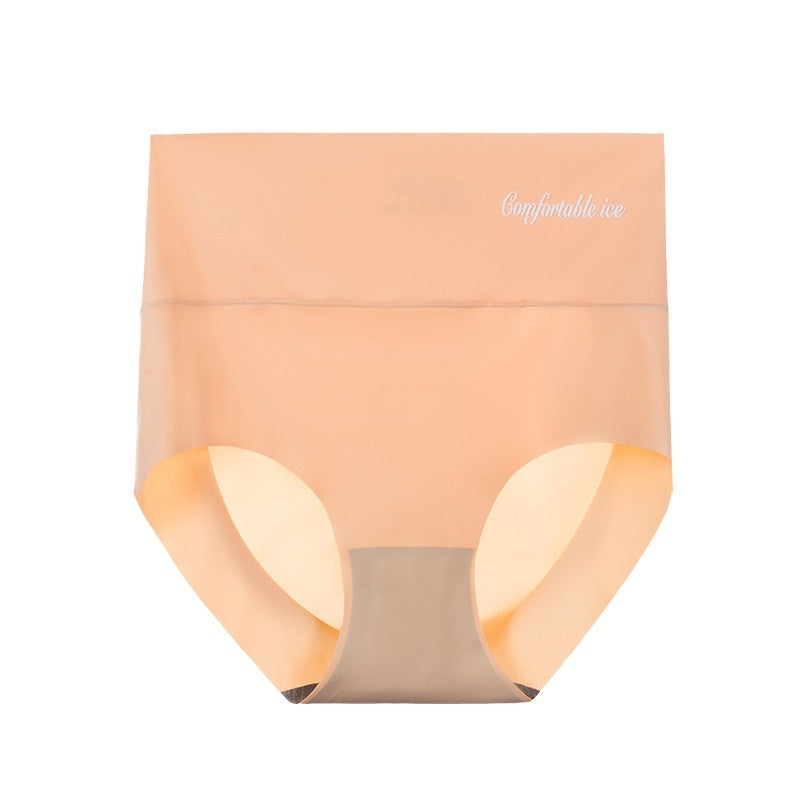 High Waist Ice Silk Seamless Panties Women's Belly Contracting And Hip Lifting