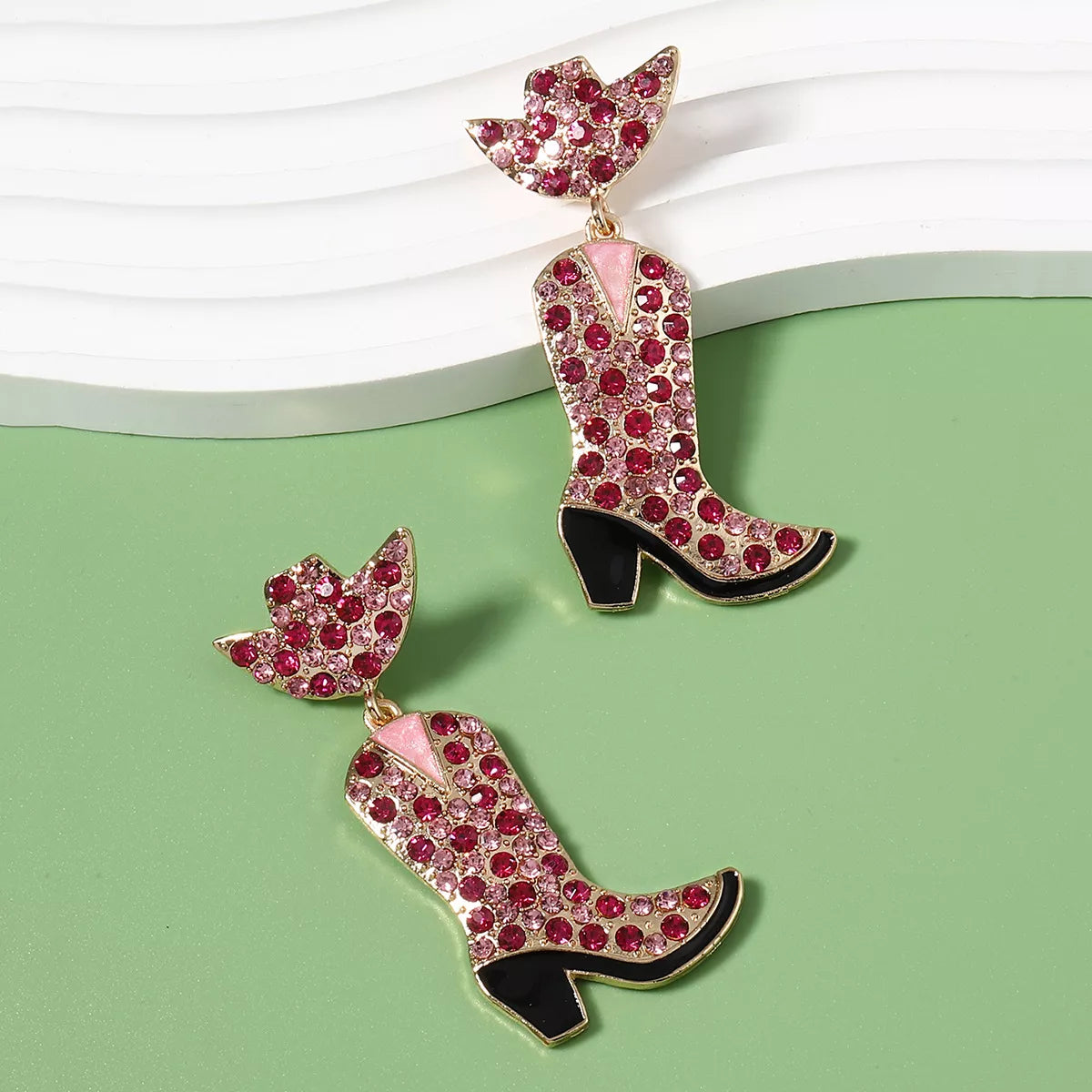 Rhinestone Cowboy Boot Dangle Earrings