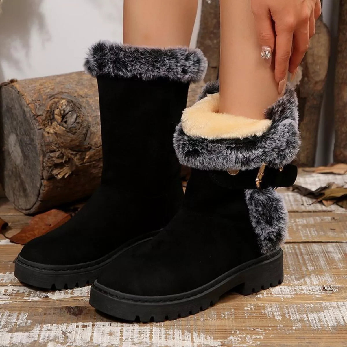 Round Toe Platform Block Heels Boots