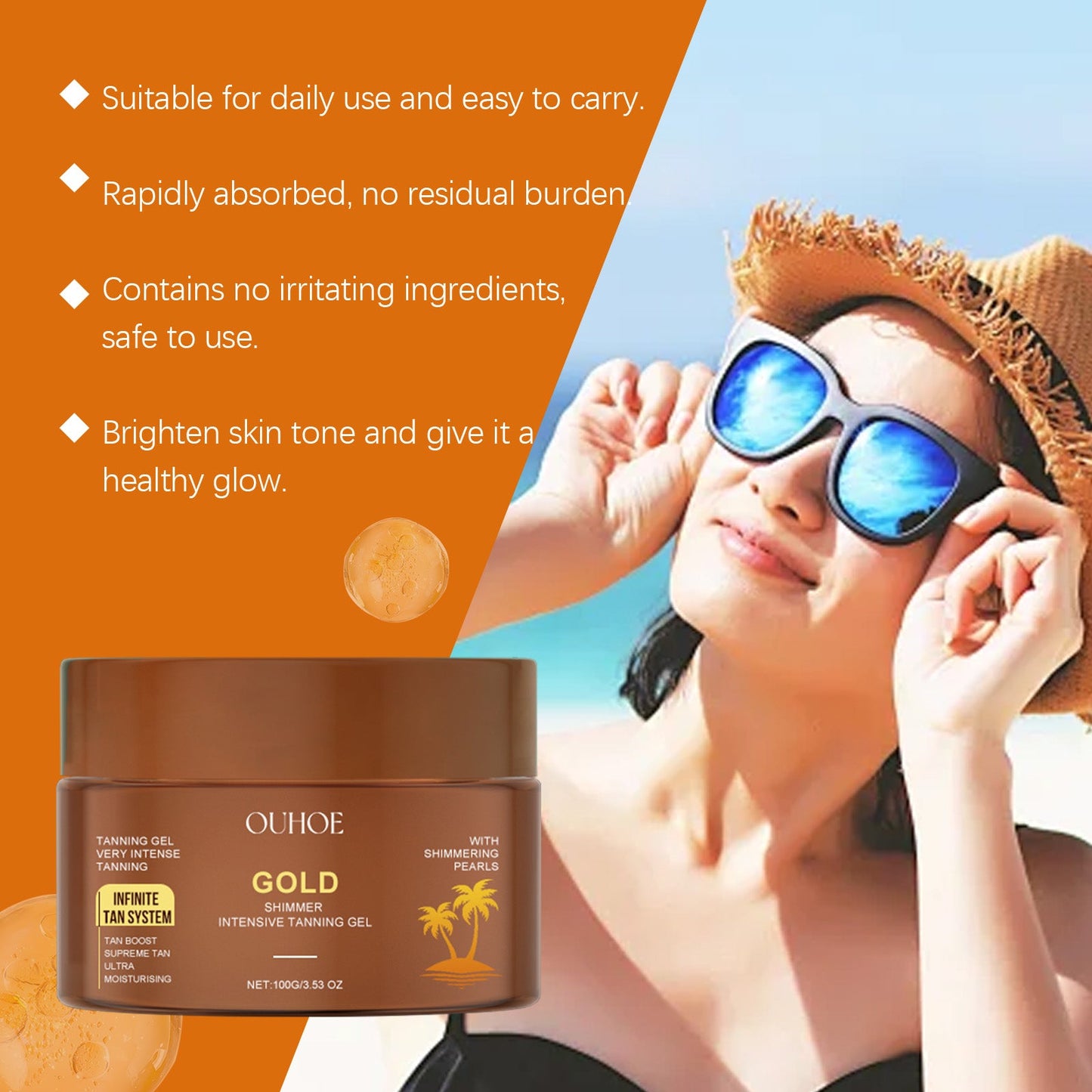 OUHOE Golden Glow Blackening Gel Gentle Moisturizing And Suntanning Wheat Skin Toning Cream For Summer Outdoor Beach