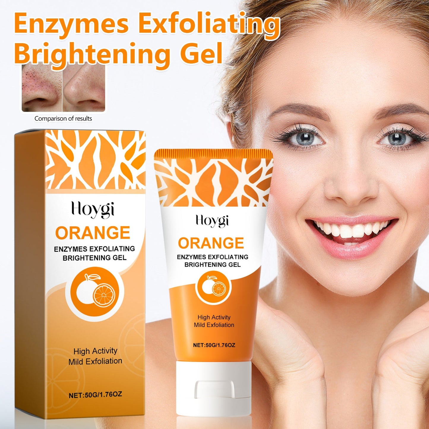 Hoygi Orange Enzymes Exfoliating Brightening Gel, Gently exfoliate blackheads, shrink pores, lighten and smooth delicate skin