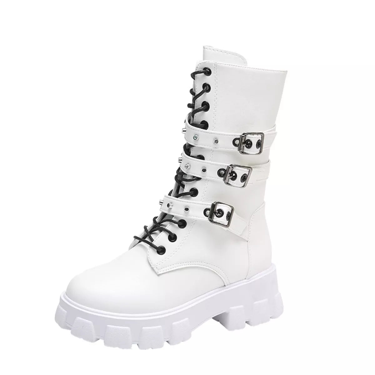 Buckled Lace-Up Combat Boots