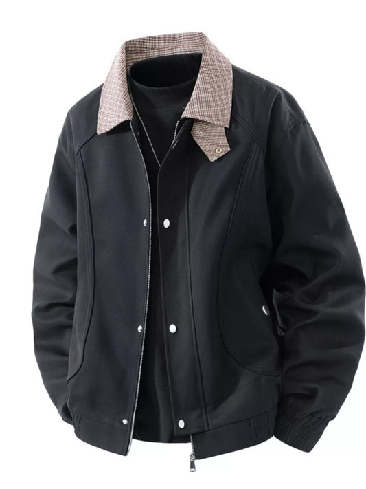 Men's Plus Size Casual Plaid Collar Zip Up Jacket