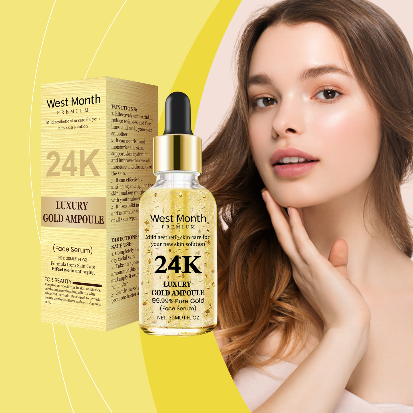 West&Month 24k Gold Skin Care Essence, Hyaluronic Acid Essence Gently Nourishes And Moisturizes Facial Skin