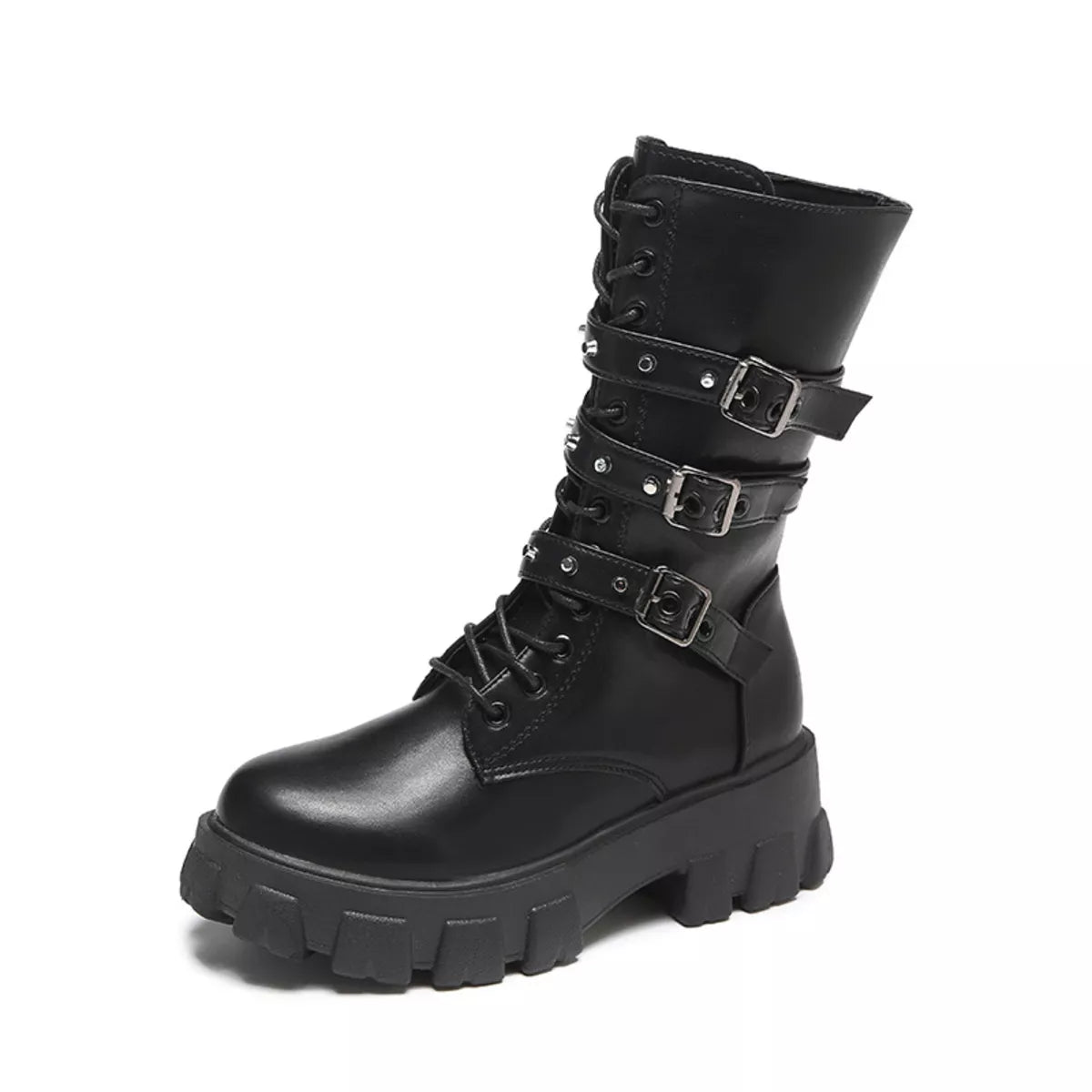 Buckled Lace-Up Combat Boots
