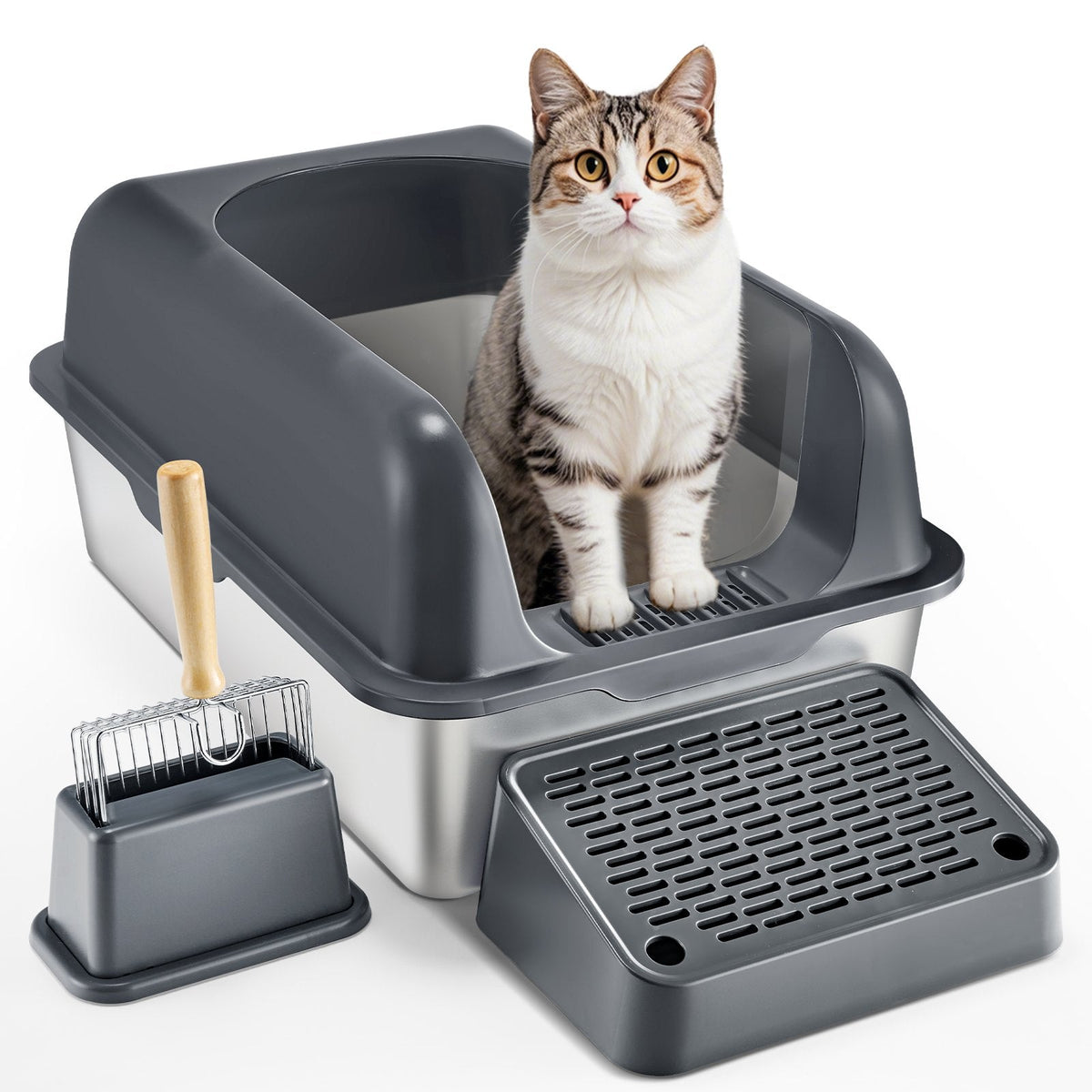 6 In Deep Cat Litter Box Odor-Free Litter Box With Filtering Foot Board
