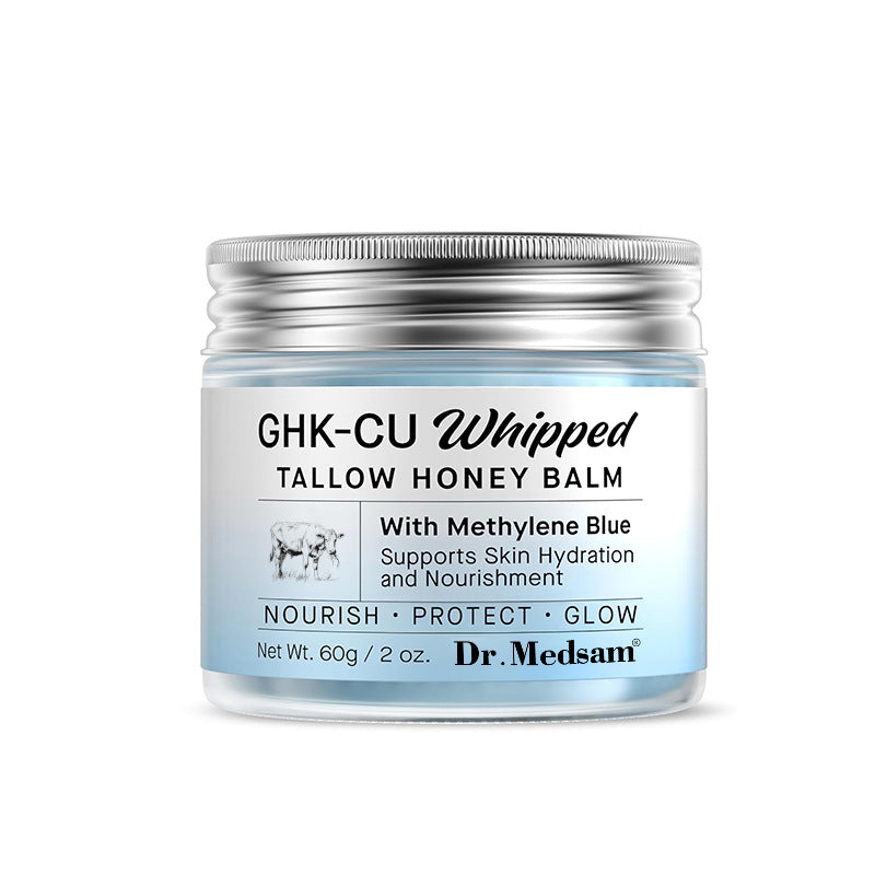 GHK-Cu Copper Peptide Whipped Grass Fed Tallow Honey Balm, Methylene Blue Infused Anti Aging Hydrating Repair Facial Cream, Natural Grass-Fed Beef Tallow Face Moisturizer For Dry Skin