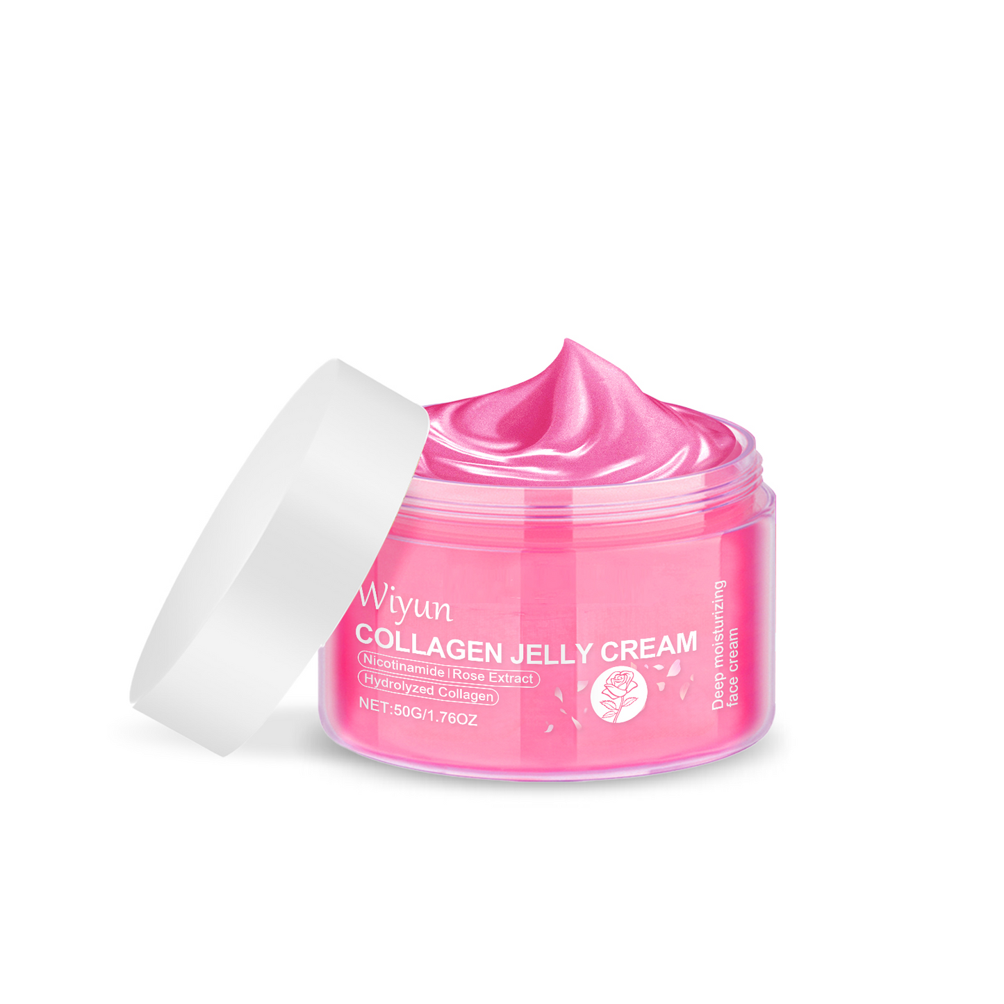 Wiyun Collagen Rose Jelly Cream, Moisturizes, Brighens And Soothed The Skin. The Gel Has A Refreshing Texture That Is Not Sticky