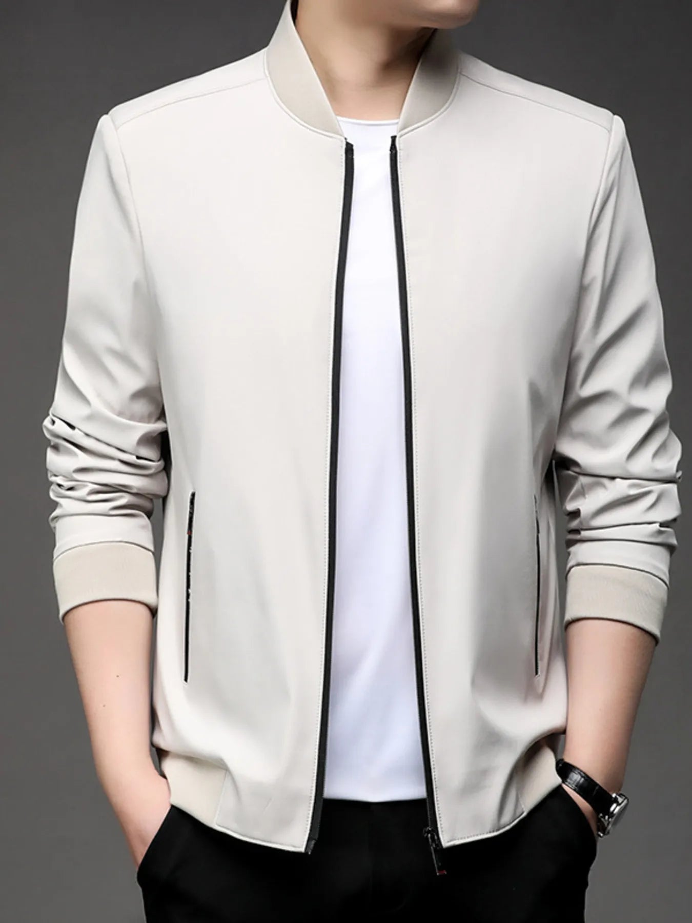 Men's Plus Size Full Zip Front Closure Bomber Jacket with Pockets