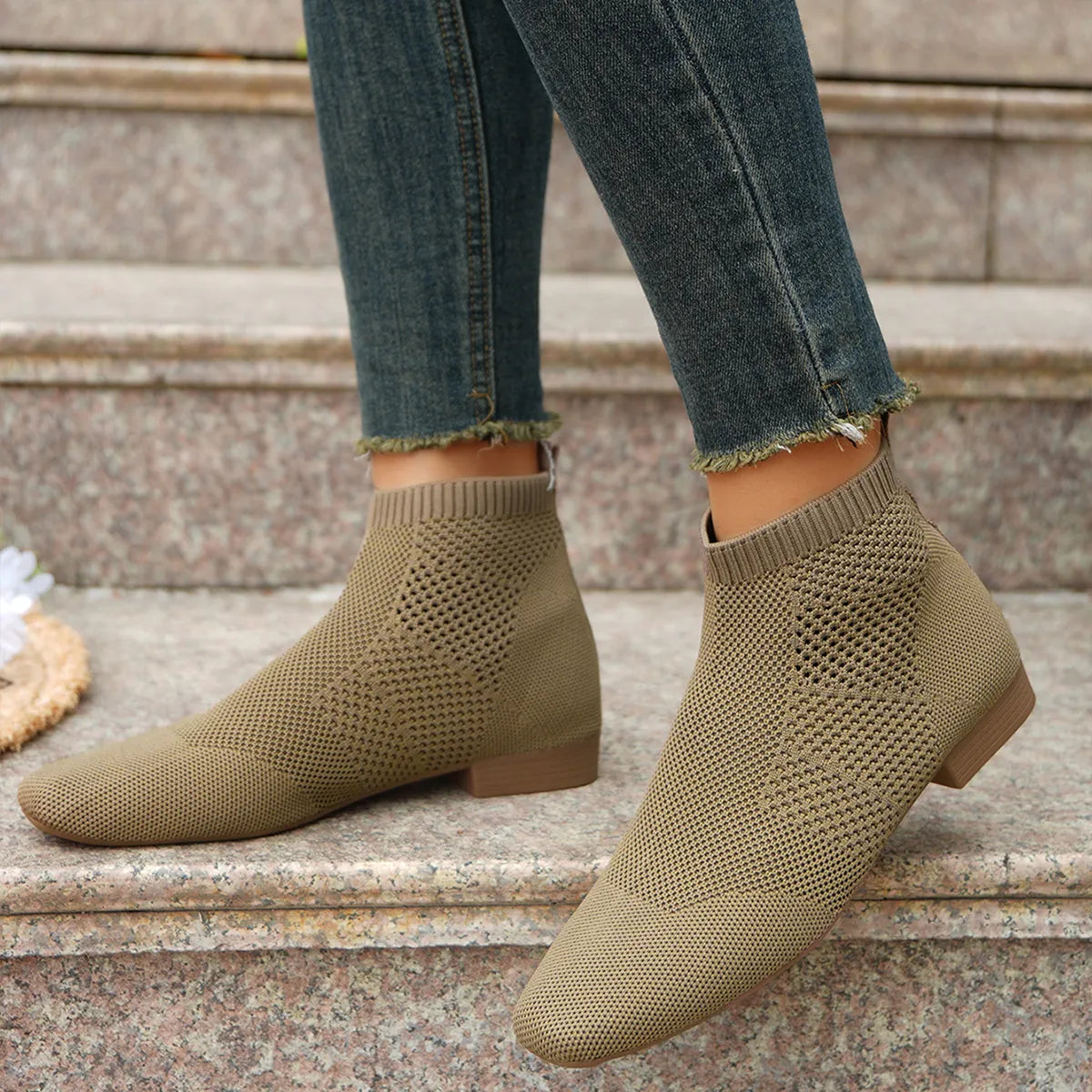 Mesh Knit Ankle Boots with Stretch Comfort Fit