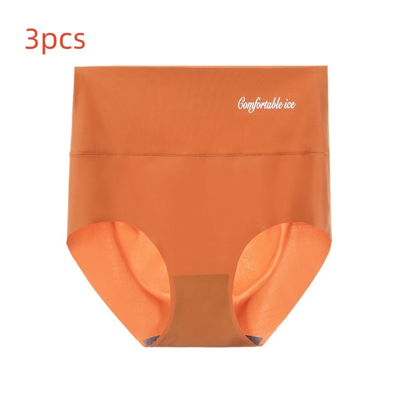 High Waist Ice Silk Seamless Panties Women's Belly Contracting And Hip Lifting